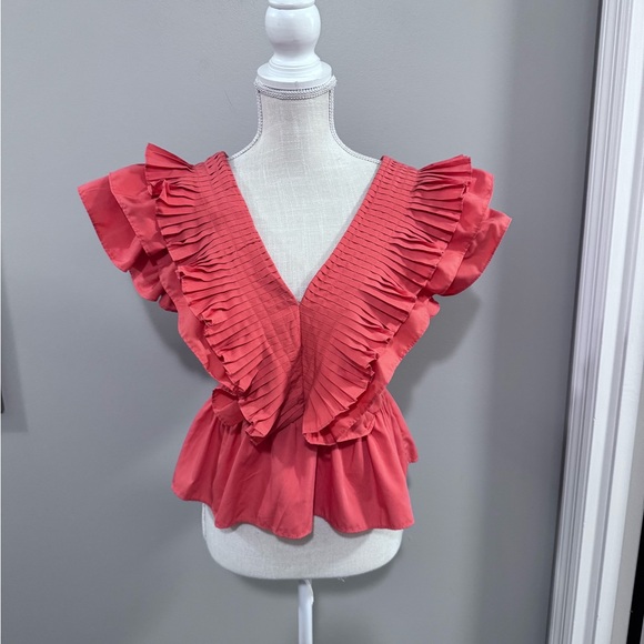 entro Tops - Entro Orange Ruffled Peplum Blouse. Size Small